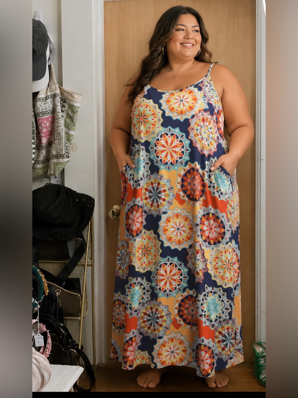 NHICDNS Plus-Size Navy Multi Medallion Print Maxi Dress Size-3XL